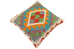 handmade Traditional Pillow Rust Blue Hand-Woven SQUARE 100% WOOL Hand woven turkish pillow2' x 2'