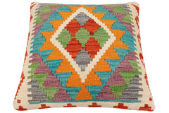 handmade Traditional Pillow Rust Blue Hand-Woven SQUARE 100% WOOL Hand woven turkish pillow2' x 2'