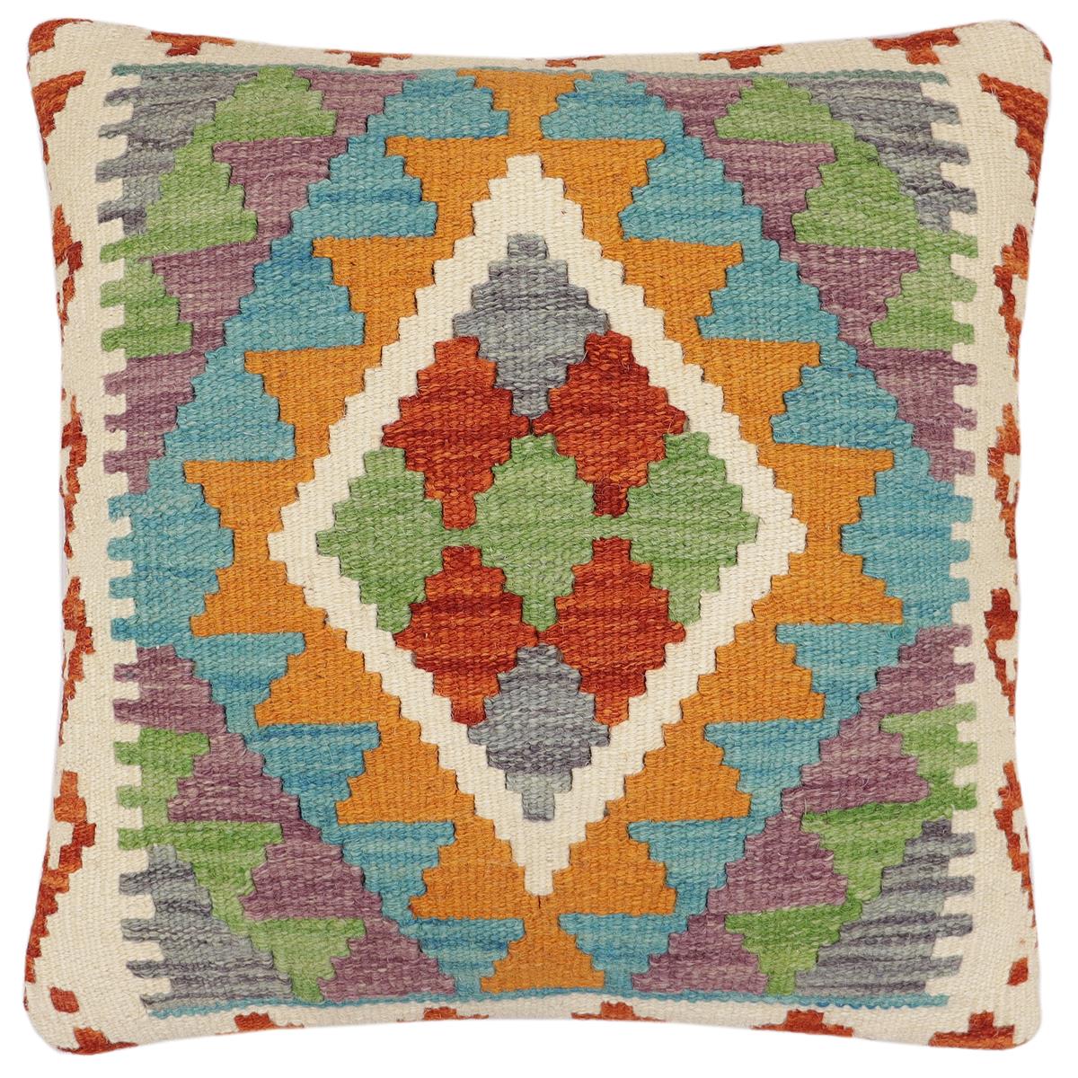 handmade Traditional Pillow Rust Blue Hand-Woven SQUARE 100% WOOL Hand woven turkish pillow2' x 2'