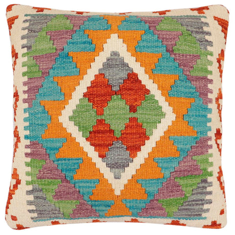 handmade Traditional Pillow Rust Blue Hand-Woven SQUARE 100% WOOL Hand woven turkish pillow2 x 2