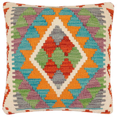 handmade Traditional Pillow Rust Blue Hand-Woven SQUARE 100% WOOL Hand woven turkish pillow2' x 2'