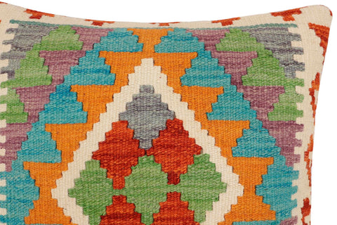 handmade Traditional Pillow Rust Blue Hand-Woven SQUARE 100% WOOL Hand woven turkish pillow2 x 2