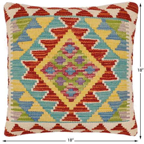 handmade Traditional Pillow Rust Blue Hand-Woven SQUARE 100% WOOL Hand woven turkish pillow2 x 2