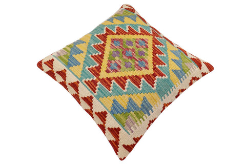 handmade Traditional Pillow Rust Blue Hand-Woven SQUARE 100% WOOL Hand woven turkish pillow2 x 2