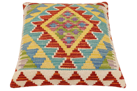 handmade Traditional Pillow Rust Blue Hand-Woven SQUARE 100% WOOL Hand woven turkish pillow2 x 2