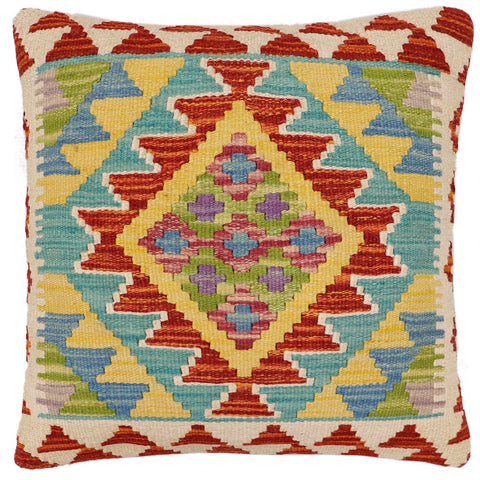 handmade Traditional Pillow Rust Blue Hand-Woven SQUARE 100% WOOL Hand woven turkish pillow2 x 2