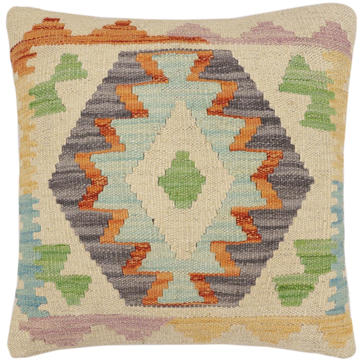 handmade Traditional Pillow Rust Blue Hand-Woven SQUARE 100% WOOL Hand woven turkish pillow2' x 2'