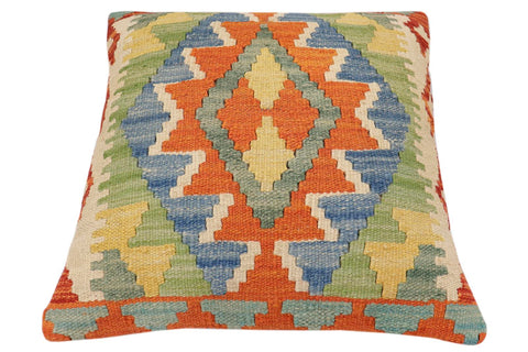 handmade Traditional Pillow Rust Blue Hand-Woven SQUARE 100% WOOL  Hand woven turkish pillow  2 x 2