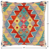 handmade Traditional Pillow Rust Blue Hand-Woven SQUARE 100% WOOL Hand woven turkish pillow2' x 2'