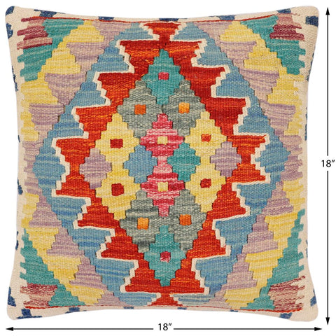 handmade Traditional Pillow Rust Blue Hand-Woven SQUARE 100% WOOL Hand woven turkish pillow2 x 2