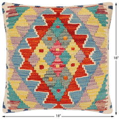 handmade Traditional Pillow Rust Blue Hand-Woven SQUARE 100% WOOL Hand woven turkish pillow2' x 2'