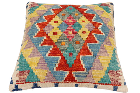 handmade Traditional Pillow Rust Blue Hand-Woven SQUARE 100% WOOL Hand woven turkish pillow2 x 2