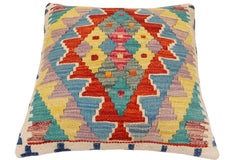 handmade Traditional Pillow Rust Blue Hand-Woven SQUARE 100% WOOL Hand woven turkish pillow2' x 2'