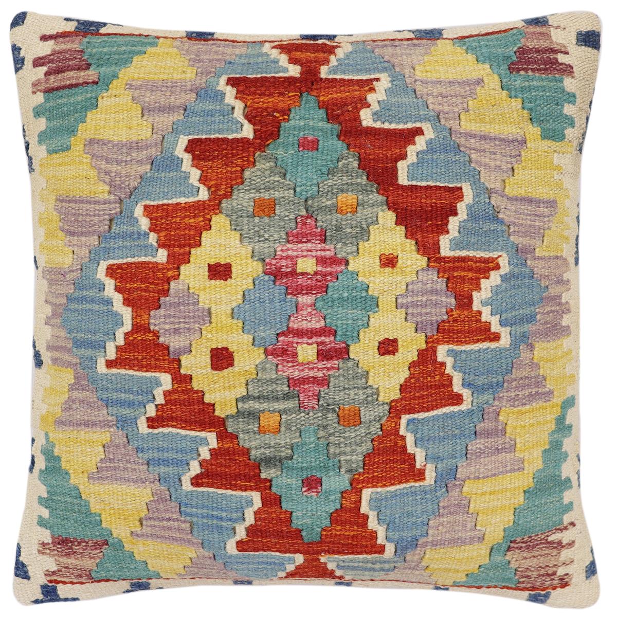 handmade Traditional Pillow Rust Blue Hand-Woven SQUARE 100% WOOL Hand woven turkish pillow2' x 2'