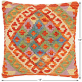 handmade Traditional Pillow Rust Blue Hand-Woven SQUARE 100% WOOL Hand woven turkish pillow2' x 2'