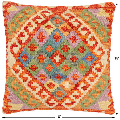 handmade Traditional Pillow Rust Blue Hand-Woven SQUARE 100% WOOL Hand woven turkish pillow2 x 2