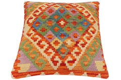 handmade Traditional Pillow Rust Blue Hand-Woven SQUARE 100% WOOL Hand woven turkish pillow2' x 2'