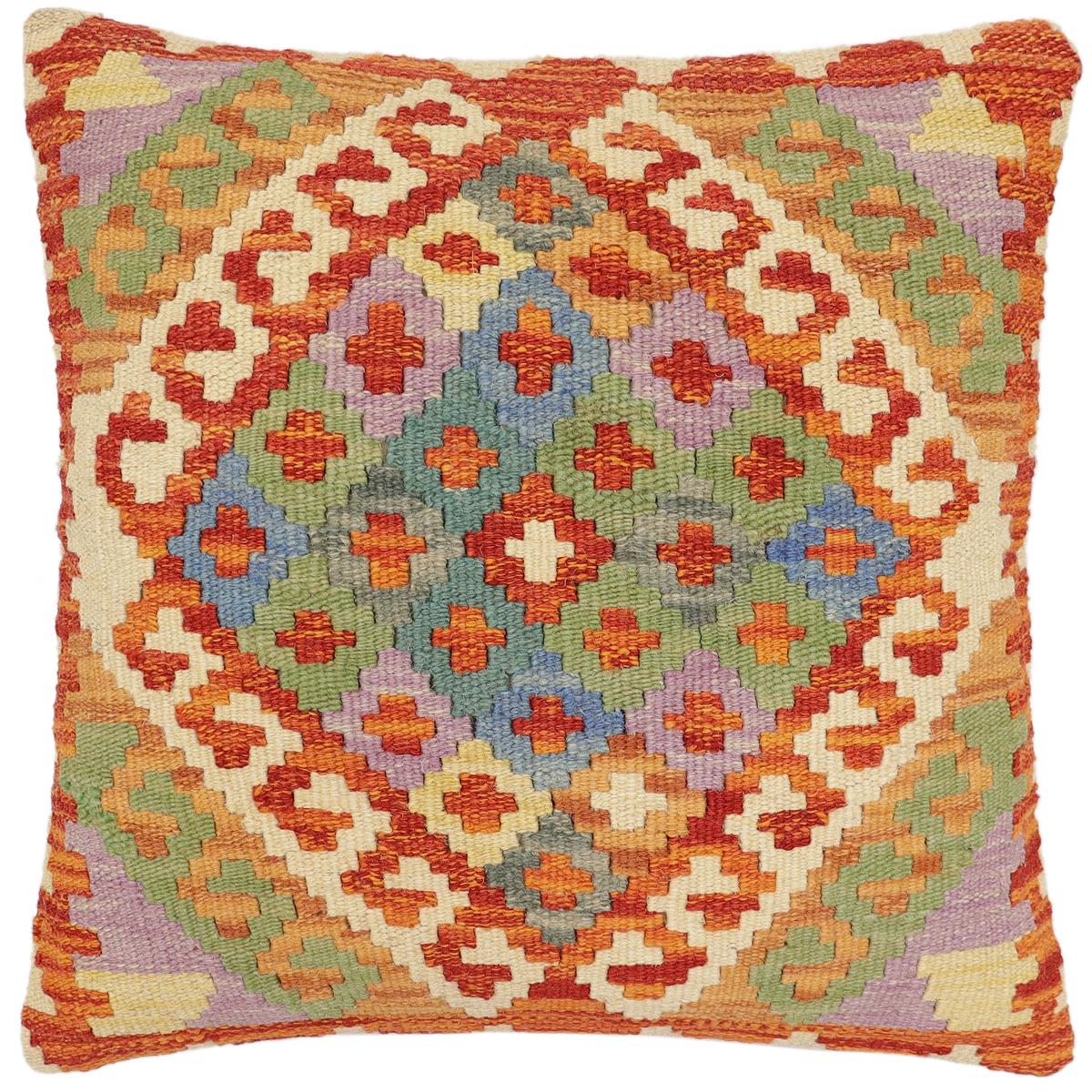 handmade Traditional Pillow Rust Blue Hand-Woven SQUARE 100% WOOL Hand woven turkish pillow2' x 2'