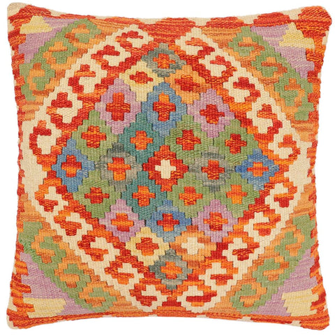 handmade Traditional Pillow Rust Blue Hand-Woven SQUARE 100% WOOL Hand woven turkish pillow2 x 2