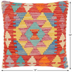 handmade Traditional Pillow Rust Blue Hand-Woven SQUARE 100% WOOL Hand woven turkish pillow2' x 2'