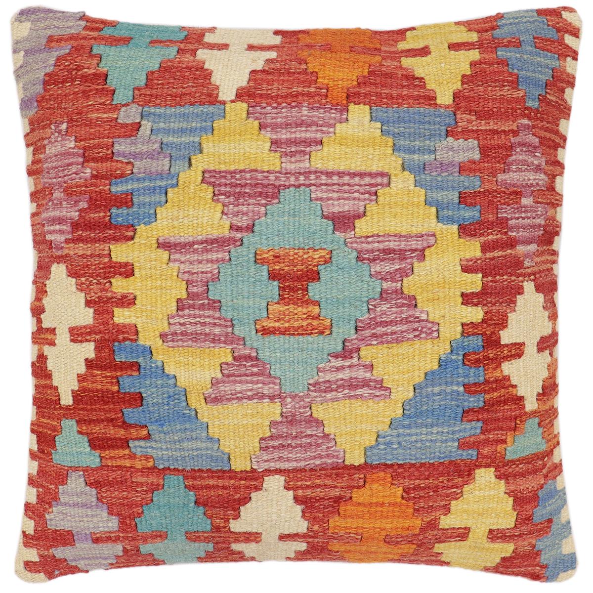 handmade Traditional Pillow Rust Blue Hand-Woven SQUARE 100% WOOL Hand woven turkish pillow2' x 2'