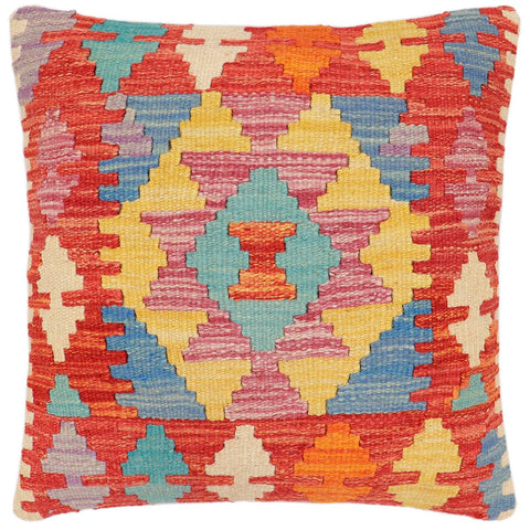 handmade Traditional Pillow Rust Blue Hand-Woven SQUARE 100% WOOL Hand woven turkish pillow2 x 2