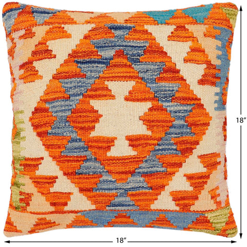 handmade Traditional Pillow Rust Blue Hand-Woven SQUARE 100% WOOL Hand woven turkish pillow2 x 2