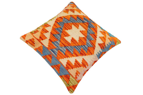 handmade Traditional Pillow Rust Blue Hand-Woven SQUARE 100% WOOL Hand woven turkish pillow2 x 2