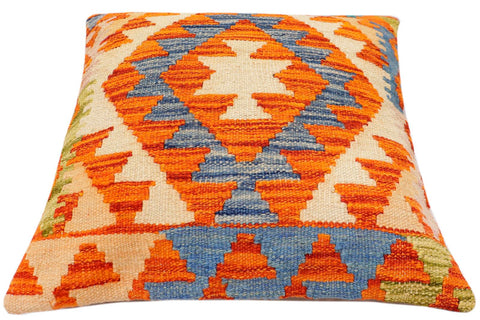 handmade Traditional Pillow Rust Blue Hand-Woven SQUARE 100% WOOL Hand woven turkish pillow2 x 2