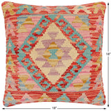 handmade Traditional Pillow Red Blue Hand-Woven SQUARE 100% WOOL Hand woven turkish pillow2' x 2'