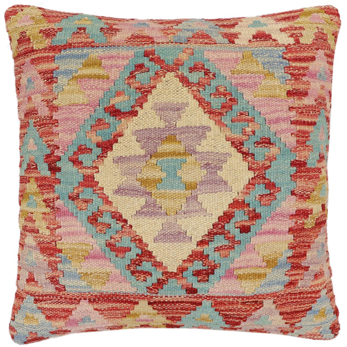 handmade Traditional Pillow Red Blue Hand-Woven SQUARE 100% WOOL Hand woven turkish pillow2 x 2