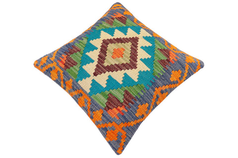 handmade Traditional Pillow Blue Rust Hand-Woven SQUARE 100% WOOL Hand woven turkish pillow2 x 2
