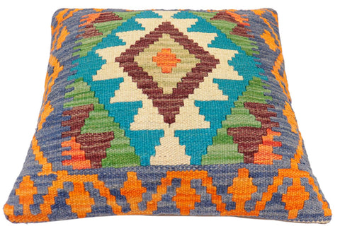 handmade Traditional Pillow Blue Rust Hand-Woven SQUARE 100% WOOL Hand woven turkish pillow2 x 2