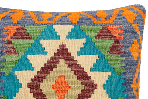 handmade Traditional Pillow Blue Rust Hand-Woven SQUARE 100% WOOL Hand woven turkish pillow2 x 2
