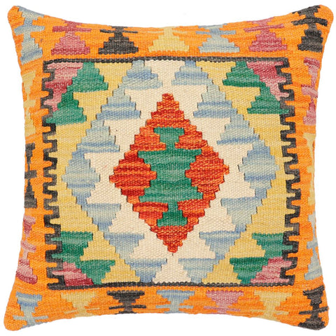 handmade Traditional Pillow Rust Blue Hand-Woven SQUARE 100% WOOL Hand woven turkish pillow2 x 2
