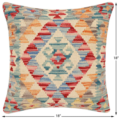 handmade Traditional Pillow Red Blue Hand-Woven SQUARE 100% WOOL Hand woven turkish pillow2 x 2