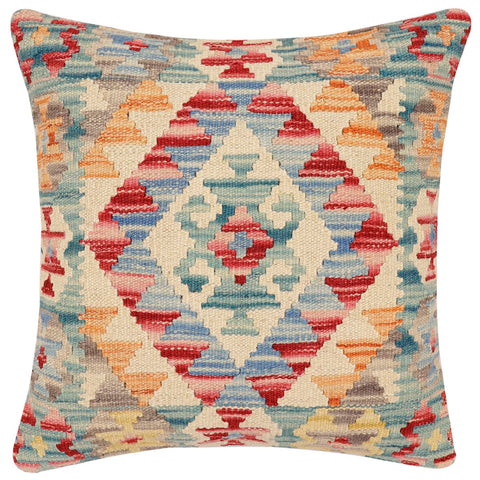 handmade Traditional Pillow Red Blue Hand-Woven SQUARE 100% WOOL Hand woven turkish pillow2 x 2