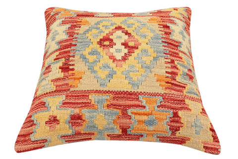 handmade Traditional Pillow Rust Blue Hand-Woven SQUARE 100% WOOL Hand woven turkish pillow2 x 2