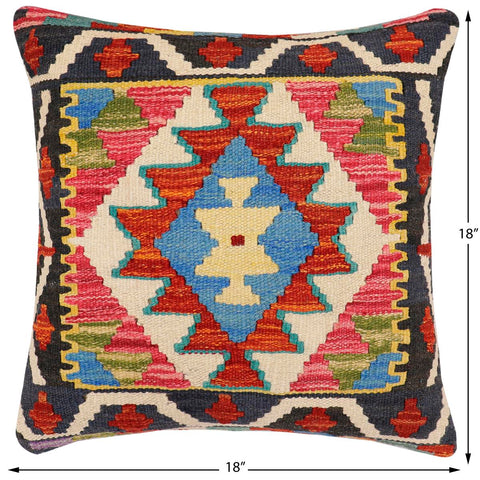 handmade Traditional Pillow Rust Blue Hand-Woven SQUARE 100% WOOL Hand woven turkish pillow2 x 2