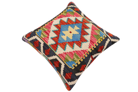handmade Traditional Pillow Rust Blue Hand-Woven SQUARE 100% WOOL Hand woven turkish pillow2 x 2