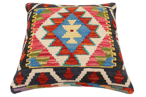 handmade Traditional Pillow Rust Blue Hand-Woven SQUARE 100% WOOL Hand woven turkish pillow2 x 2