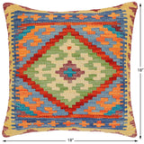 handmade Traditional Pillow Rust Blue Hand-Woven SQUARE 100% WOOL Hand woven turkish pillow2' x 2'