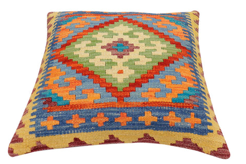 handmade Traditional Pillow Rust Blue Hand-Woven SQUARE 100% WOOL Hand woven turkish pillow2 x 2