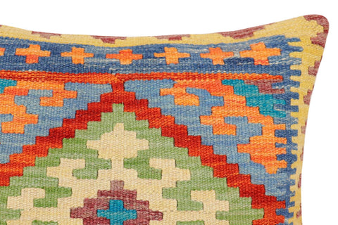 handmade Traditional Pillow Rust Blue Hand-Woven SQUARE 100% WOOL Hand woven turkish pillow2 x 2