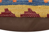 handmade Traditional Pillow Rust Blue Hand-Woven SQUARE 100% WOOL Hand woven turkish pillow2' x 2'