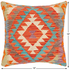 handmade Traditional Pillow Rust Blue Hand-Woven SQUARE 100% WOOL Hand woven turkish pillow2' x 2'