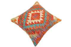 handmade Traditional Pillow Rust Blue Hand-Woven SQUARE 100% WOOL Hand woven turkish pillow2' x 2'