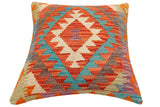 handmade Traditional Pillow Rust Blue Hand-Woven SQUARE 100% WOOL Hand woven turkish pillow2' x 2'