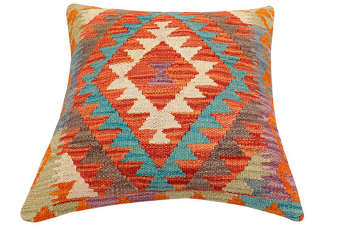 handmade Traditional Pillow Rust Blue Hand-Woven SQUARE 100% WOOL Hand woven turkish pillow2 x 2