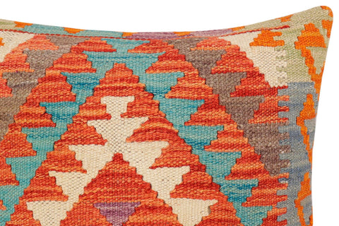 handmade Traditional Pillow Rust Blue Hand-Woven SQUARE 100% WOOL Hand woven turkish pillow2 x 2